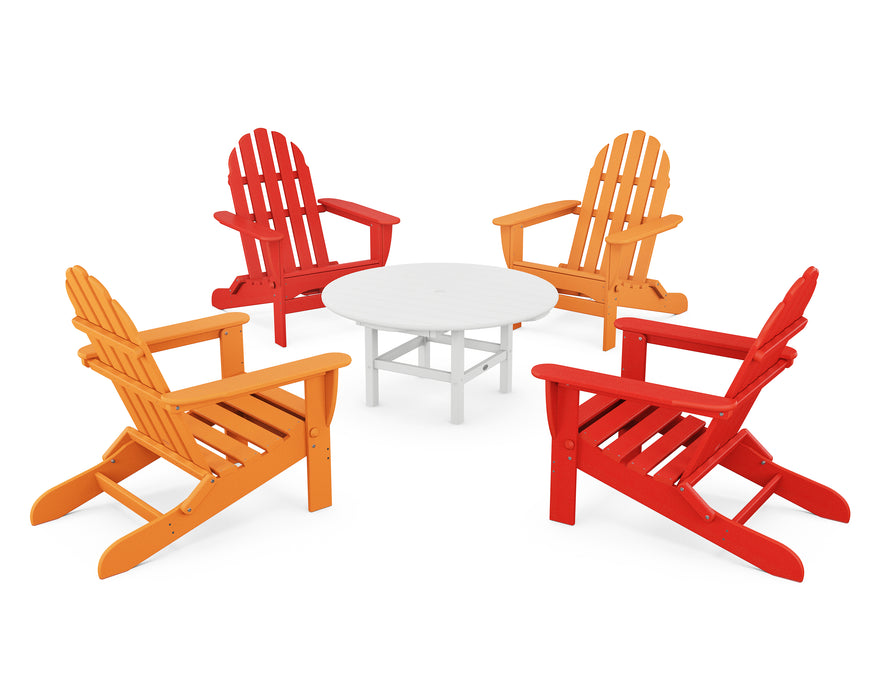 POLYWOOD Classic Folding Adirondack 5-Piece Conversation Group in Sunset Red / Tangerine / White image