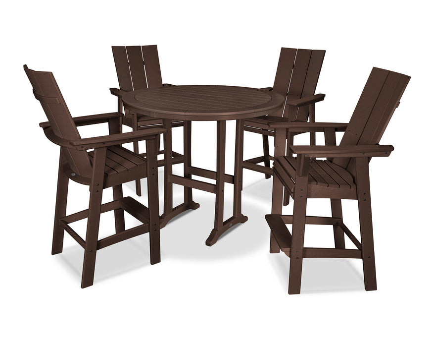 POLYWOOD Modern Curveback Adirondack 5-Piece Nautical Trestle Bar Set in Mahogany