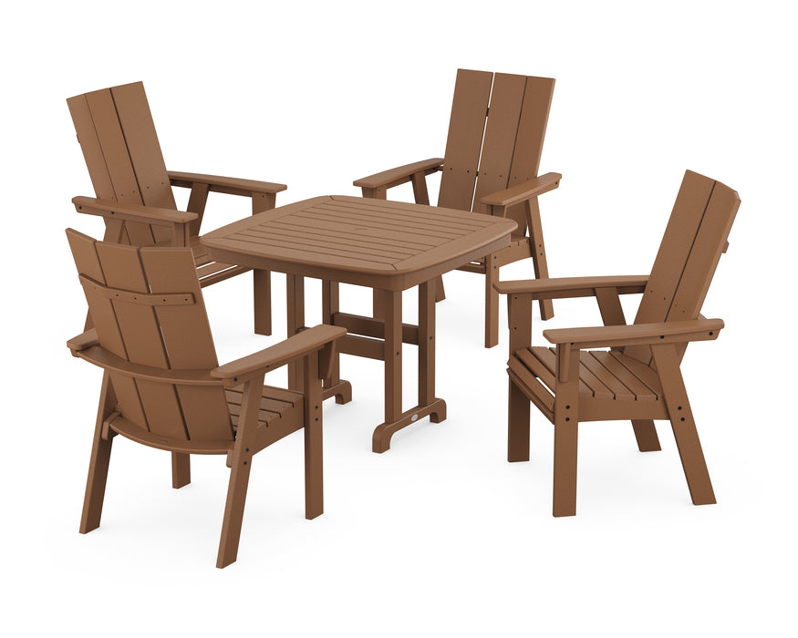 POLYWOOD Modern Curveback Adirondack 5-Piece Dining Set in Teak