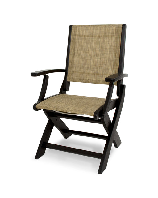 POLYWOOD Coastal Folding Chair in Black / Burlap Sling image