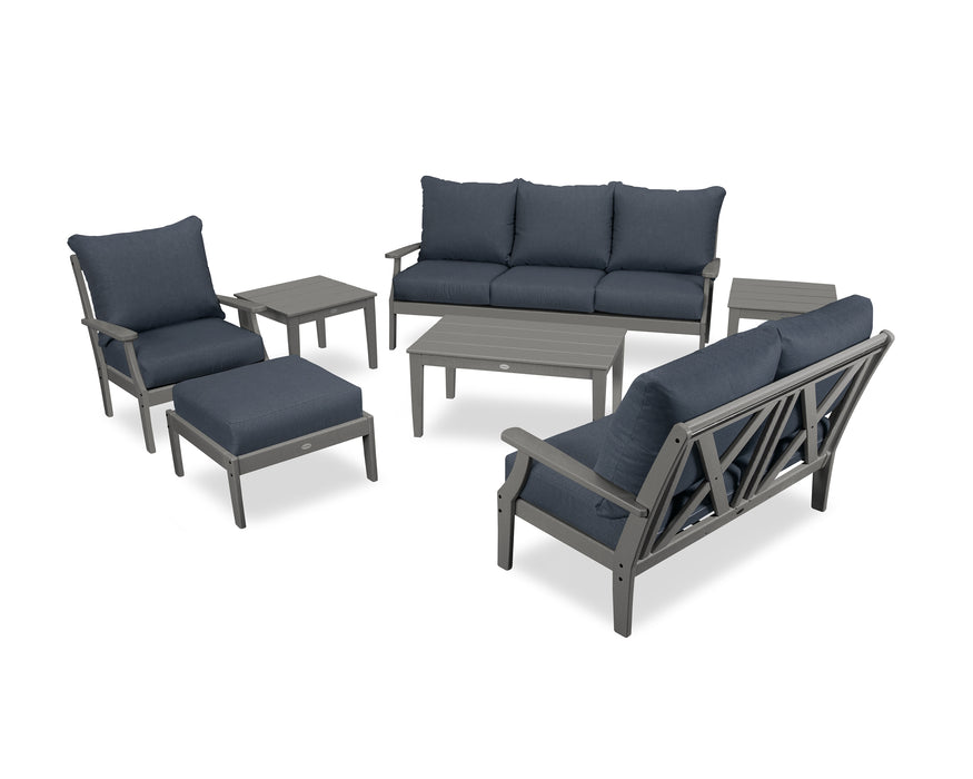 POLYWOOD Braxton 7-Piece Deep Seating Set in Slate Grey / Sancy Denim