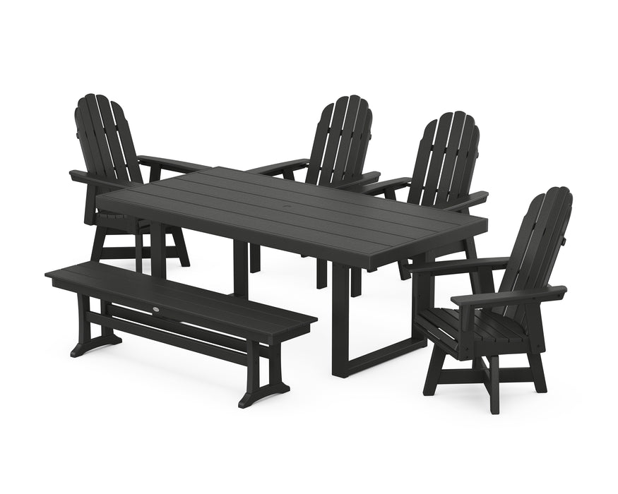 POLYWOOD Vineyard Curveback Adirondack Swivel Chair 6-Piece Dining Set with Bench in Black