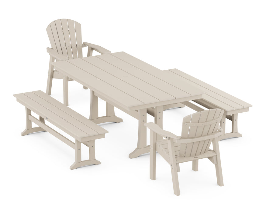 POLYWOOD Seashell 5-Piece Farmhouse Dining Set With Trestle Legs in Sand