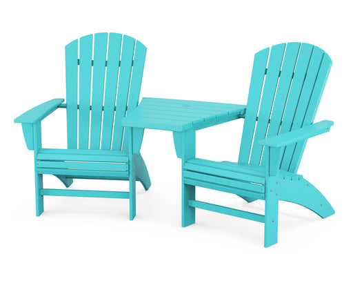 POLYWOOD Nautical 3-Piece Curveback Adirondack Set with Angled Connecting Table in Aruba image