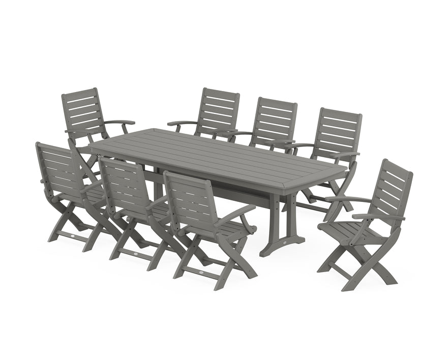 POLYWOOD Signature Folding 9-Piece Dining Set with Trestle Legs in Slate Grey image