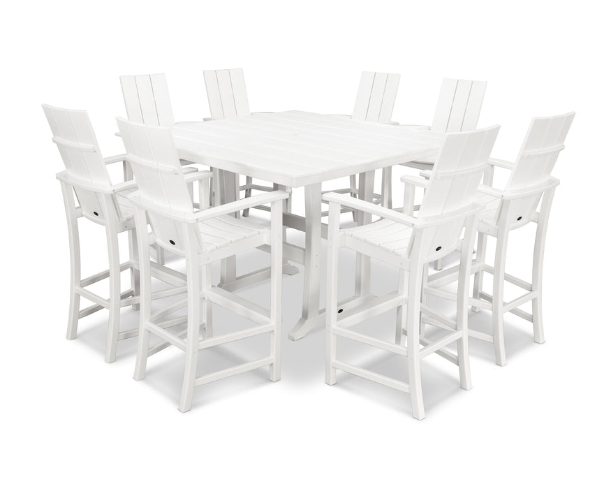 POLYWOOD Modern Adirondack 9-Piece Farmhouse Trestle Bar Set in White image