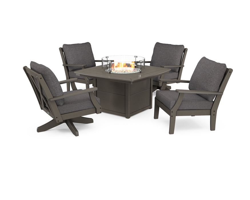 POLYWOOD Braxton 5-Piece Deep Seating Set with Fire Table in Vintage Coffee / Ash Charcoal