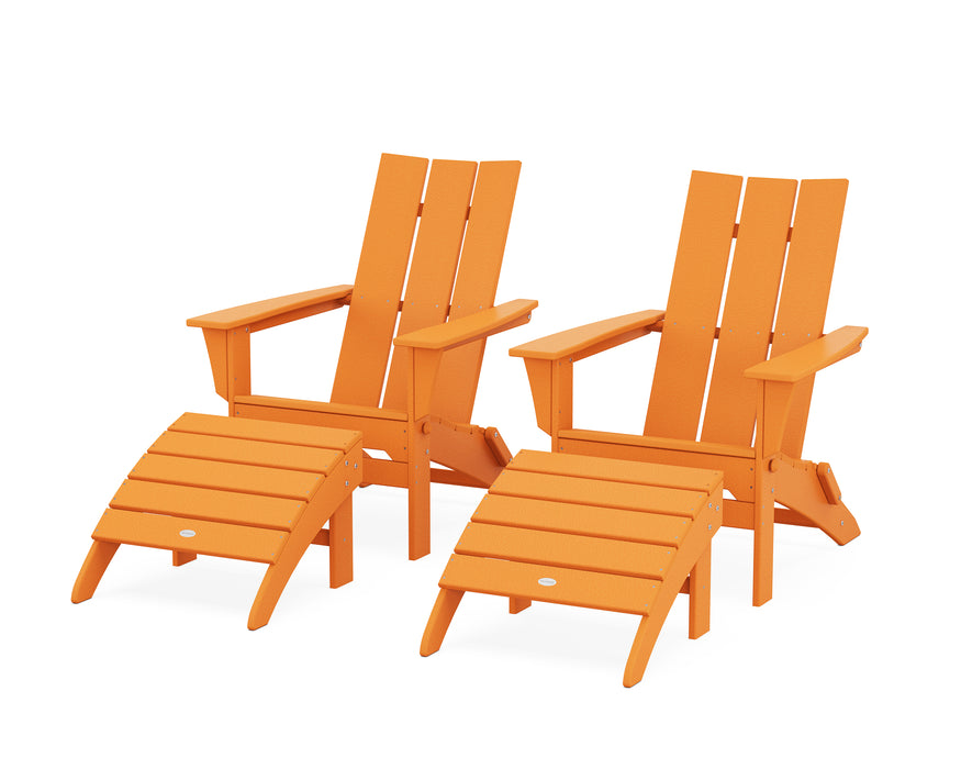 POLYWOOD Modern Folding Adirondack Chair 4-Piece Set with Ottomans in Tangerine image