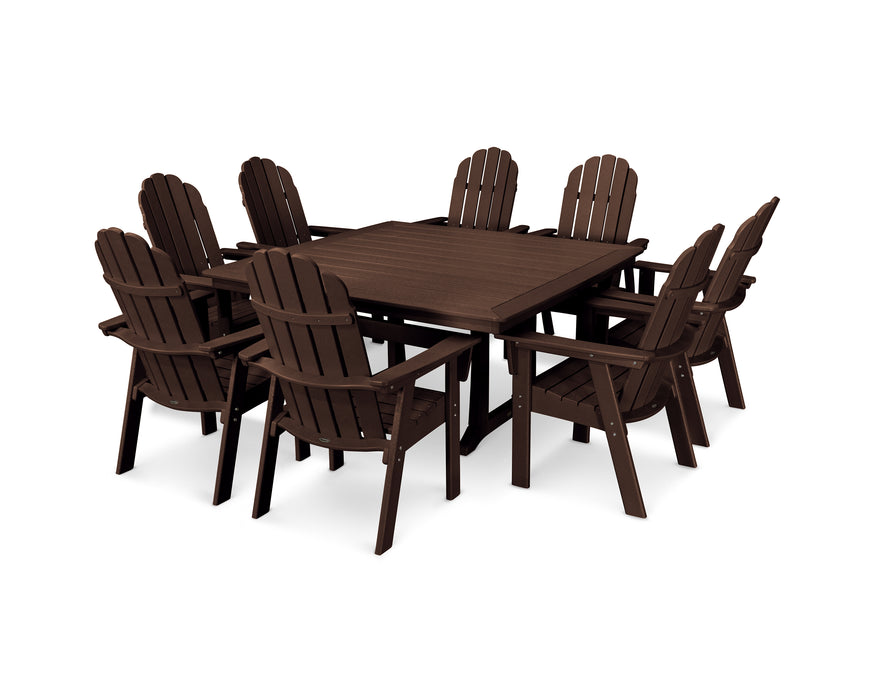 POLYWOOD Vineyard Curveback Adirondack 9-Piece Nautical Trestle Dining Set in Mahogany