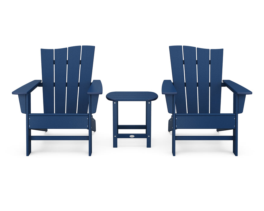 POLYWOOD Wave 3-Piece Adirondack Chair Set in Navy