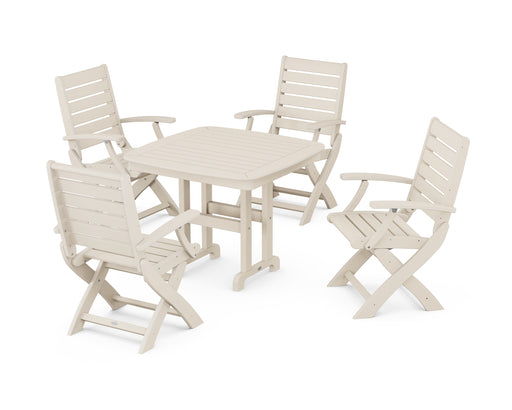 POLYWOOD Signature Folding Chair 5-Piece Dining Set in Sand image