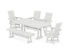 POLYWOOD Modern Curveback Adirondack Swivel Chair 6-Piece Dining Set with Trestle Legs and Bench in White image