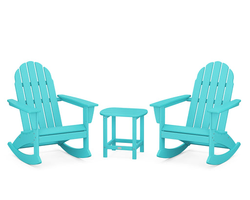 POLYWOOD Vineyard 3-Piece Adirondack Rocking Chair Set with South Beach 18" Side Table in Aruba image