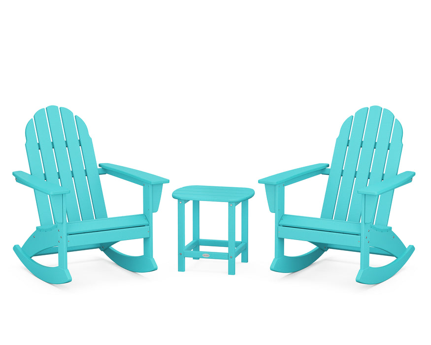 POLYWOOD Vineyard 3-Piece Adirondack Rocking Chair Set with South Beach 18" Side Table in Aruba image