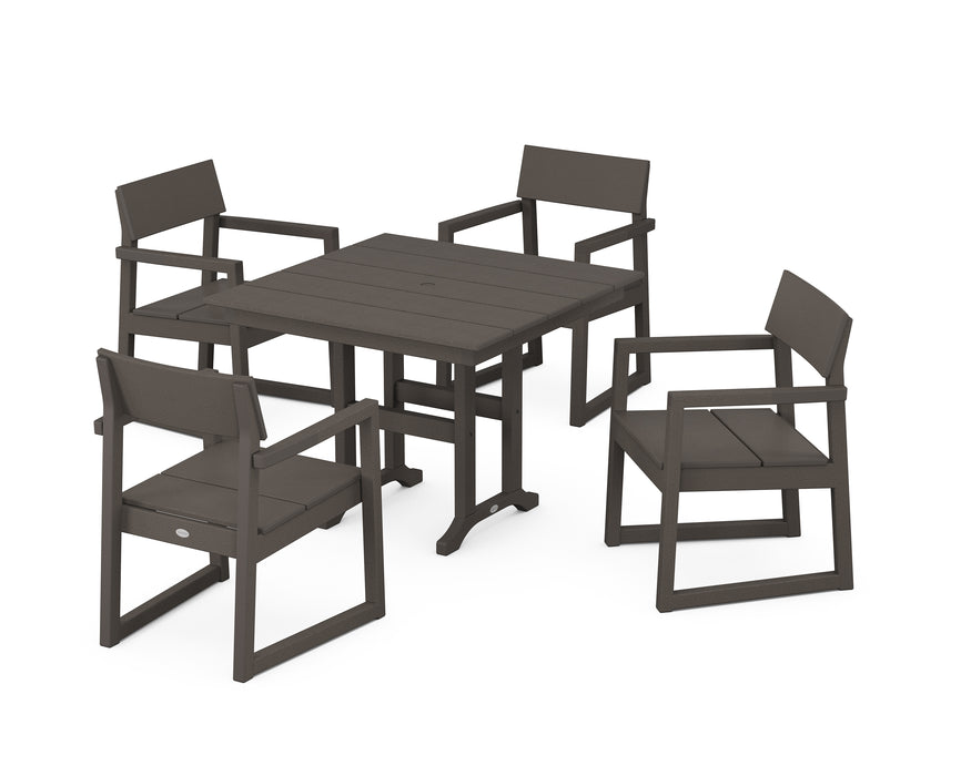 POLYWOOD EDGE 5-Piece Farmhouse Dining Set in Vintage Coffee