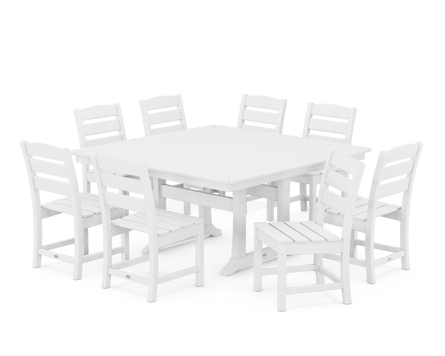 POLYWOOD Lakeside 9-Piece Nautical Trestle Dining Set in White