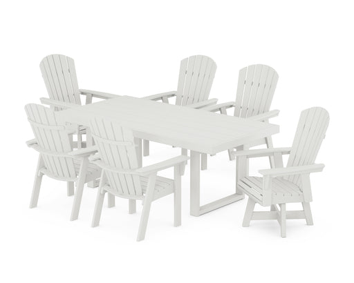 POLYWOOD Nautical Curveback Adirondack Swivel Chair 7-Piece Dining Set in Vintage White image