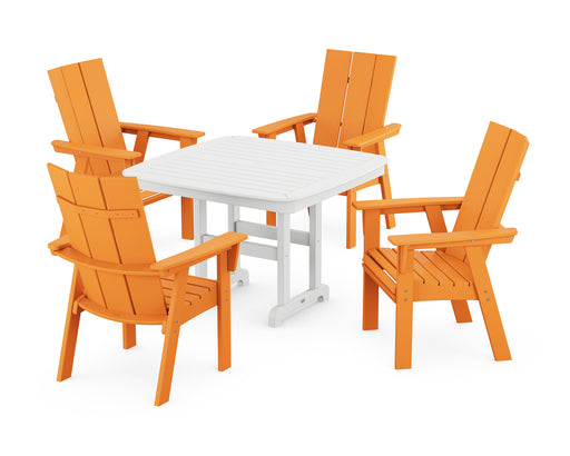 POLYWOOD Modern Curveback Adirondack 5-Piece Dining Set in Tangerine / White image