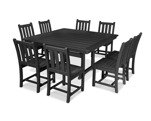 POLYWOOD Traditional Garden 9-Piece Nautical Trestle Dining Set in Black image