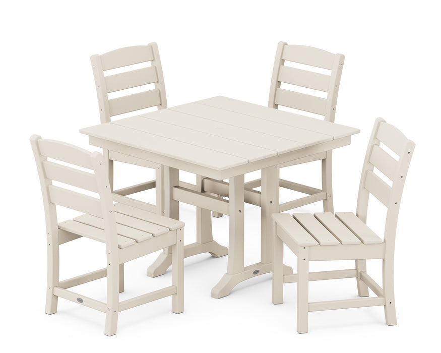 POLYWOOD Lakeside 5-Piece Farmhouse Trestle Side Chair Dining Set in Sand