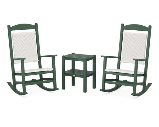 POLYWOOD Presidential Woven Rocker 3-Piece Set in Green / White Loom image