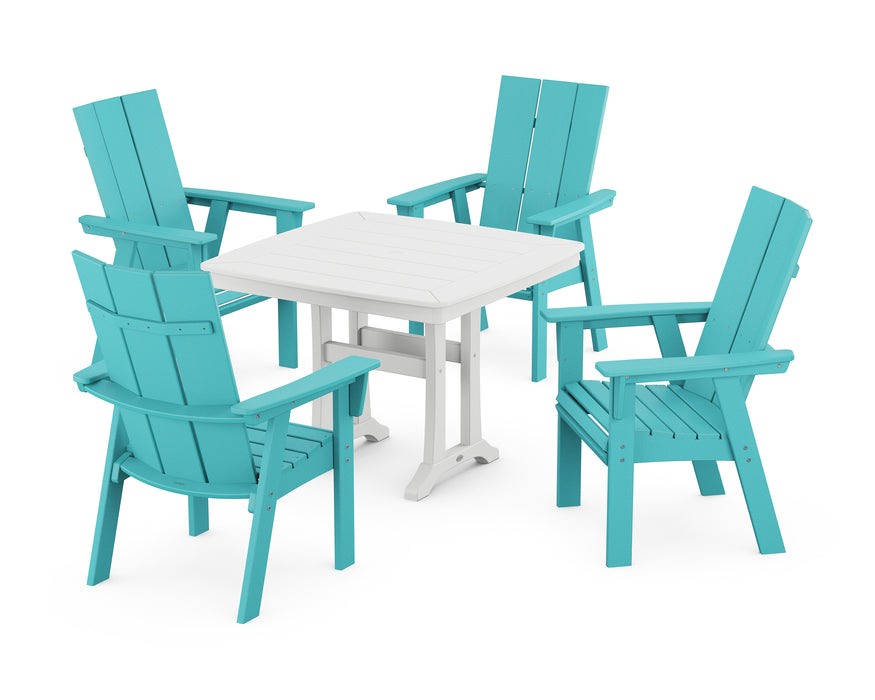 POLYWOOD Modern Adirondack 5-Piece Dining Set with Trestle Legs in Aruba / White