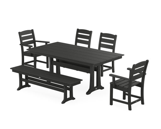 POLYWOOD Lakeside 6-Piece Farmhouse Dining Set With Trestle Legs in Black image