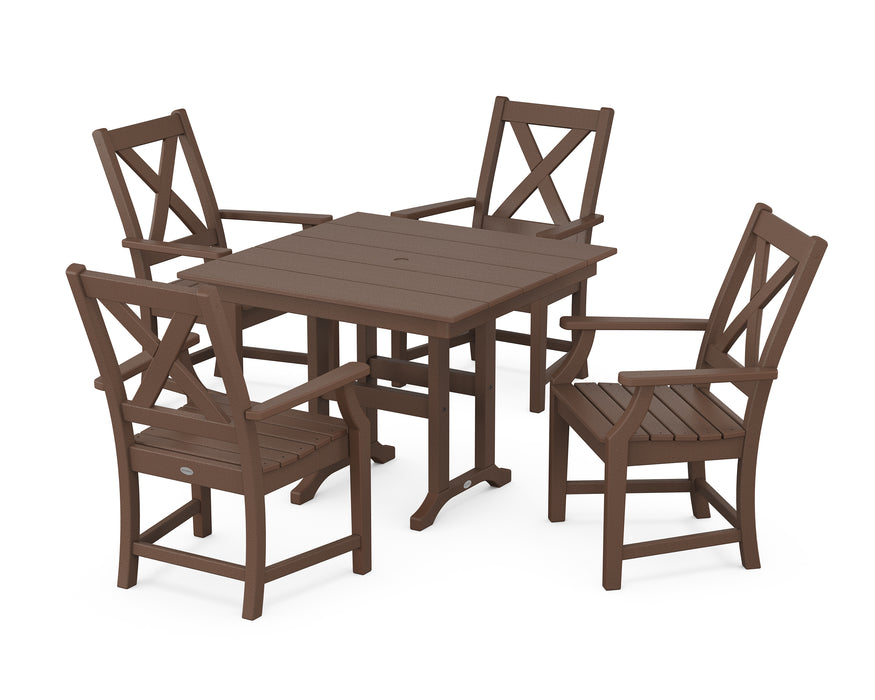 POLYWOOD Braxton 5-Piece Farmhouse Dining Set in Mahogany