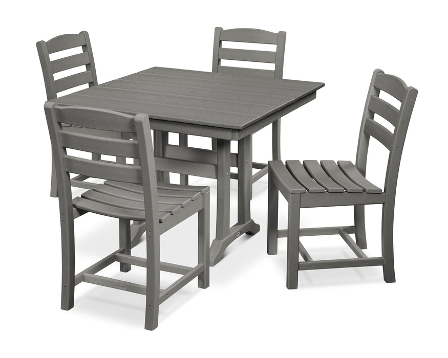 POLYWOOD La Casa Cafe 5-Piece Farmhouse Trestle Side Chair Dining Set in Slate Grey