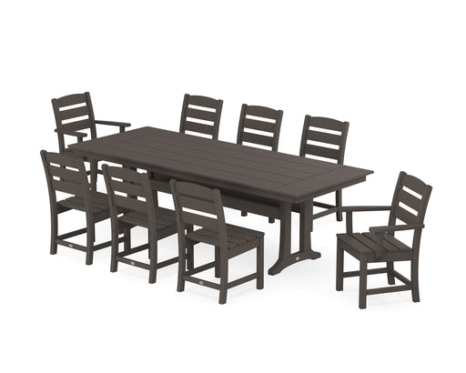 POLYWOOD Lakeside 9-Piece Farmhouse Dining Set with Trestle Legs in Vintage Coffee image