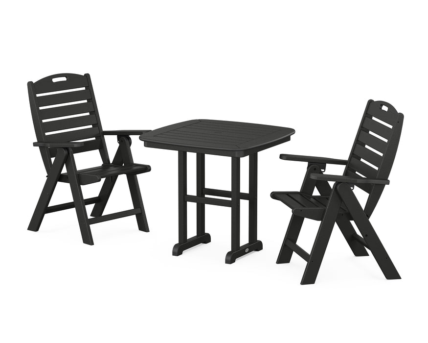 POLYWOOD Nautical Highback Chair 3-Piece Dining Set in Black