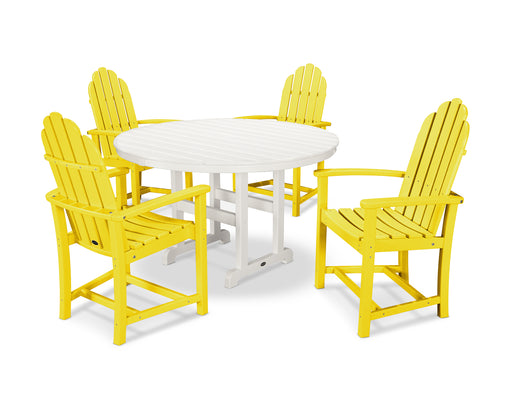 POLYWOOD Classic Adirondack 5-Piece Round Farmhouse Dining Set in Lemon / White image