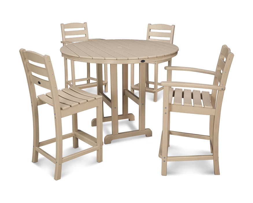 POLYWOOD La Casa Cafe 5-Piece Round Farmhouse Counter Dining Set in Sand