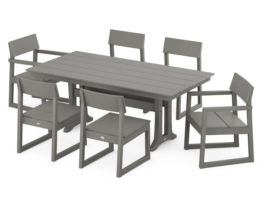 POLYWOOD EDGE 7-Piece Farmhouse Trestle Dining Set in Slate Grey