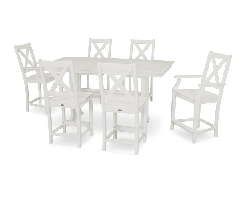 POLYWOOD Braxton 7-Piece Farmhouse Trestle Counter Set in White