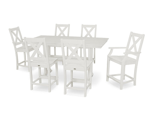 POLYWOOD Braxton 7-Piece Farmhouse Trestle Counter Set in White image