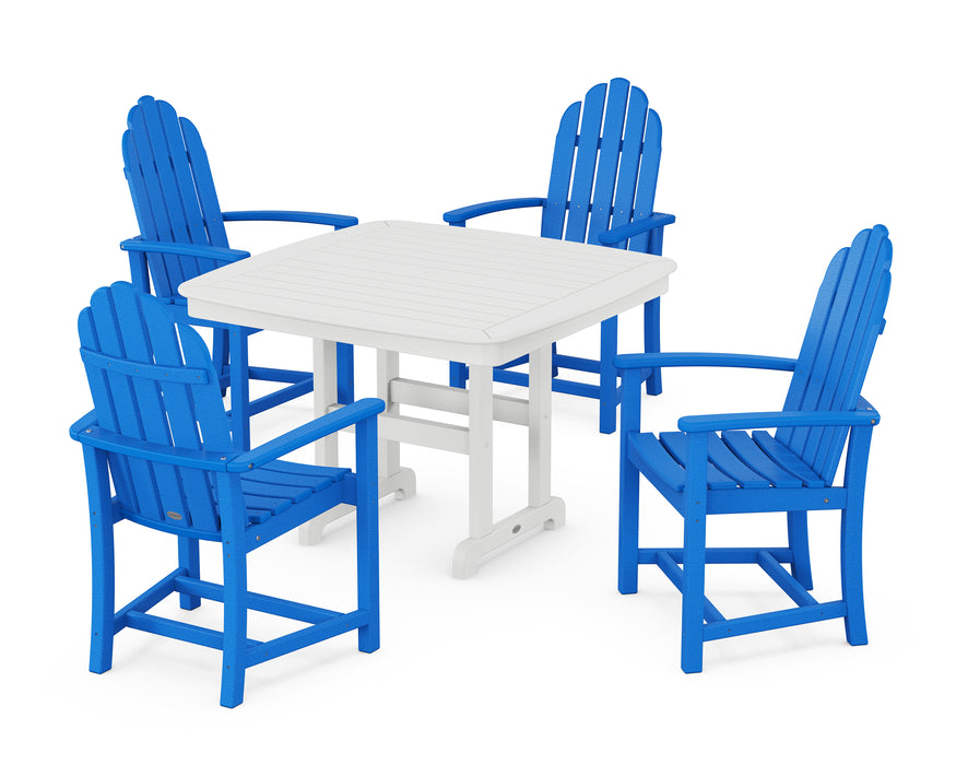 POLYWOOD Classic Adirondack 5-Piece Dining Set with Trestle Legs in Pacific Blue / White