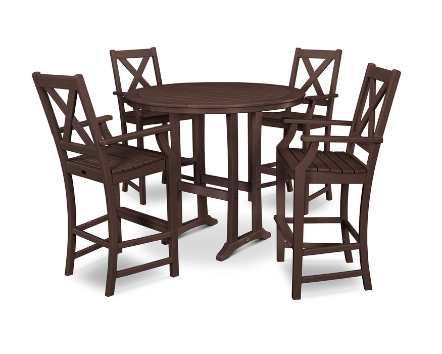 POLYWOOD Braxton 5-Piece Nautical Trestle Arm Chair Bar Set in Mahogany