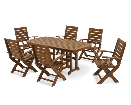 POLYWOOD Signature Folding Chair 7-Piece Dining Set in Teak image