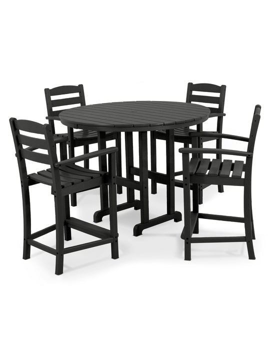 POLYWOOD La Casa Cafe 5-Piece Round Farmhouse Counter Set in Black