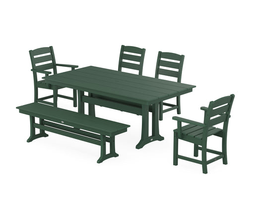 POLYWOOD Lakeside 6-Piece Farmhouse Dining Set With Trestle Legs in Green image