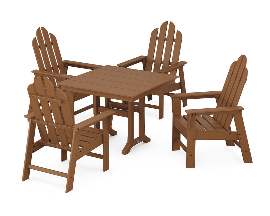 POLYWOOD Long Island 5-Piece Farmhouse Dining Set With Trestle Legs in Teak