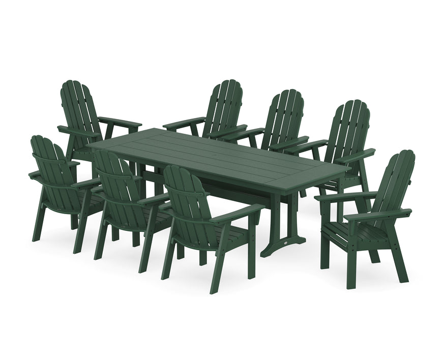 POLYWOOD Vineyard 9-Piece Curveback Adirondack Farmhouse Dining Set with Trestle Legs in Green