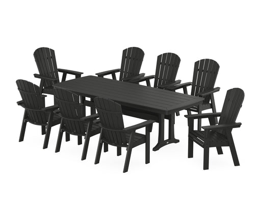 POLYWOOD Nautical Curveback Adirondack 9-Piece Dining Set with Trestle Legs in Black image