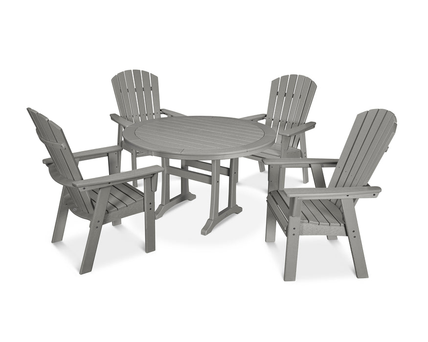 POLYWOOD Nautical Curveback Adirondack 5-Piece Round Dining Set with Trestle Legs in Slate Grey image