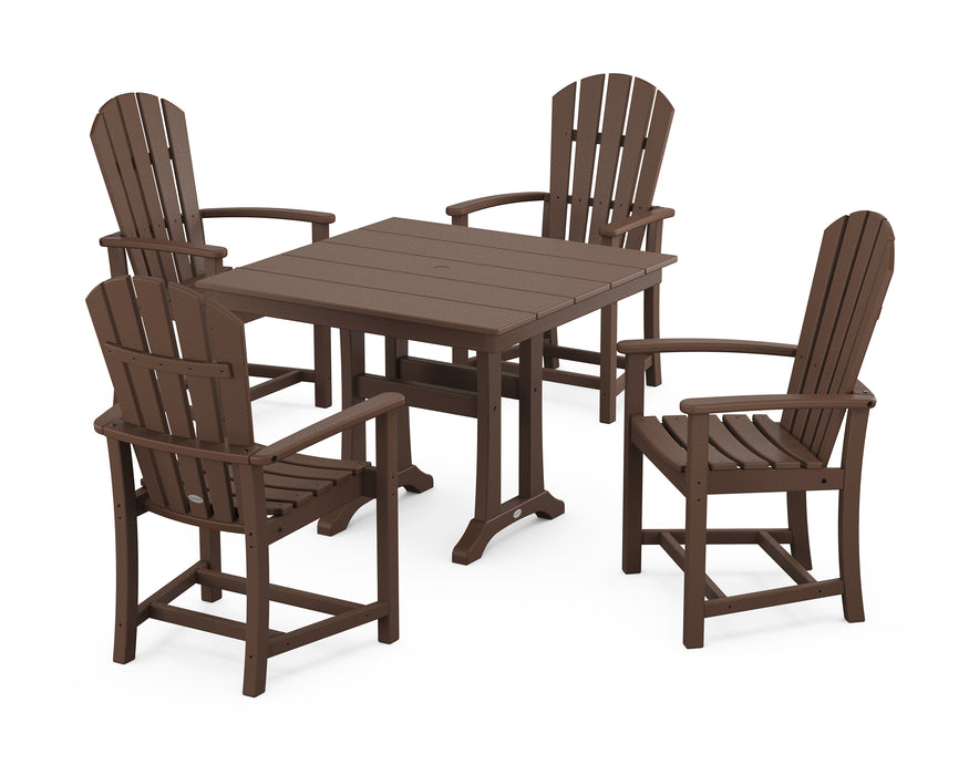 POLYWOOD Palm Coast 5-Piece Farmhouse Dining Set With Trestle Legs in Mahogany