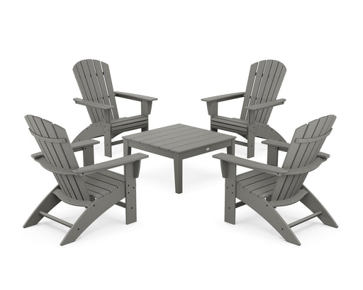 POLYWOOD 5-Piece Nautical Curveback Adirondack Chair Conversation Set with 36" Conversation Table in Slate Grey image