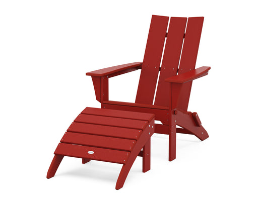 POLYWOOD Modern Folding Adirondack Chair 2-Piece Set with Ottoman in Crimson Red image