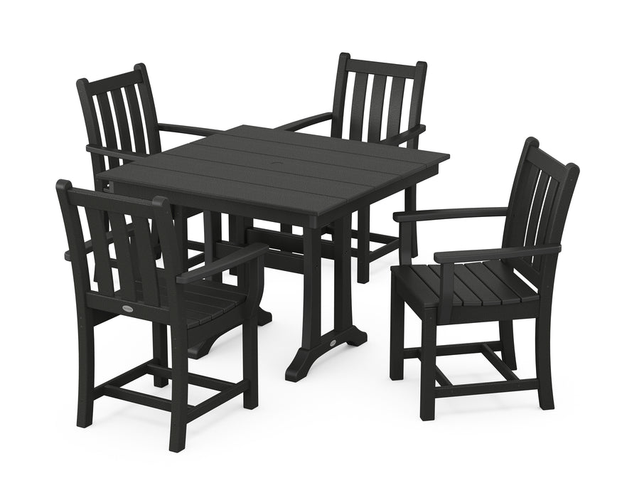 POLYWOOD Traditional Garden 5-Piece Farmhouse Dining Set With Trestle Legs in Black