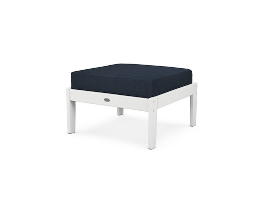 POLYWOOD Braxton Deep Seating Ottoman in White / Marine Indigo image